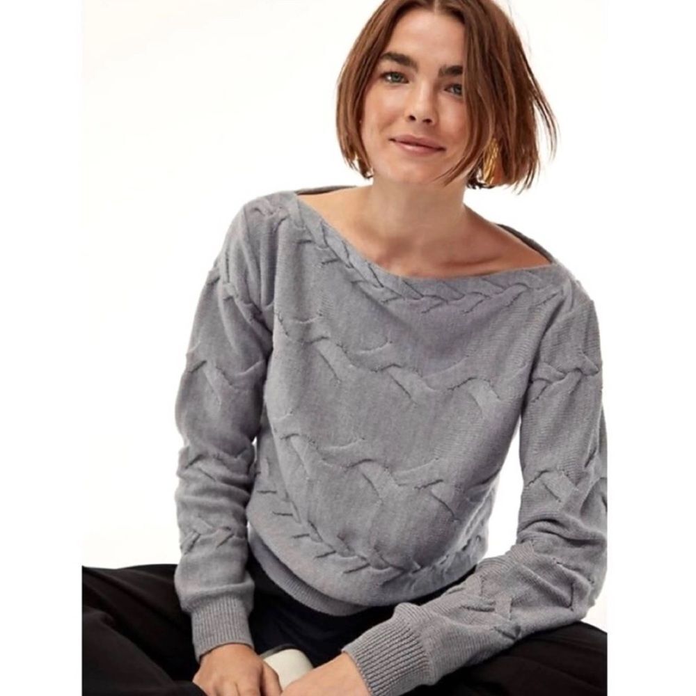 Aritzia Babaton Merino Wool Luc Braided Sweater in Grey XXS